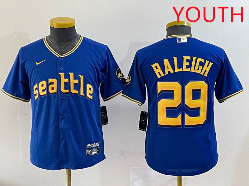 Youth Seattle Mariners 29 Raleigh Blue City Edition 2025 Nike MLB Jersey style 1